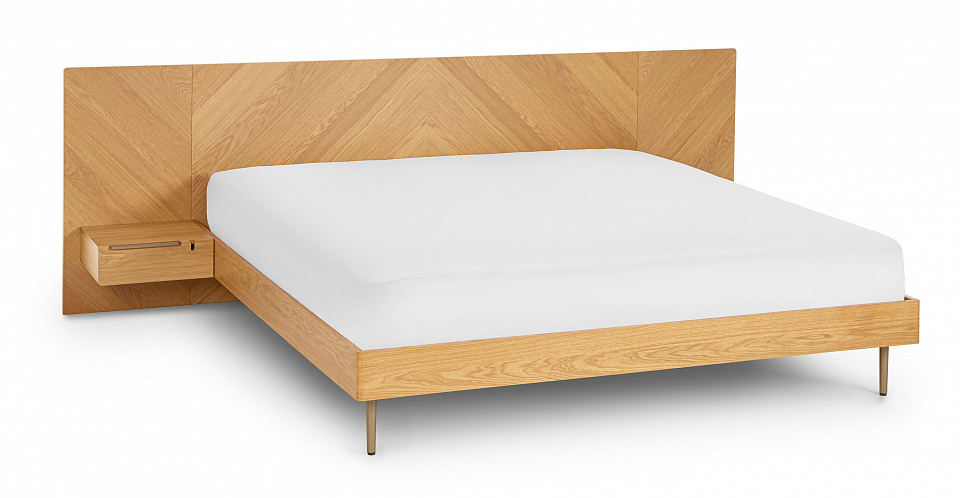 Кровать 2х-спальная с деревянным изголовьем и тумбочкой bed003 - фото