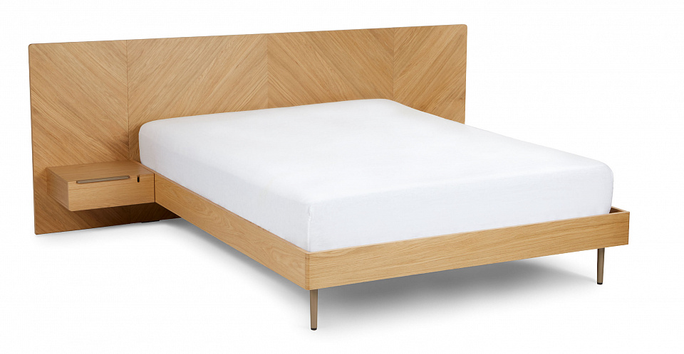 Кровать 2х-спальная с деревянным изголовьем и тумбочкой bed002 - фото