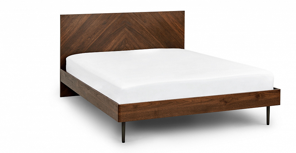 Кровать 2х-спальная с деревянным изголовьем bed004 - фото