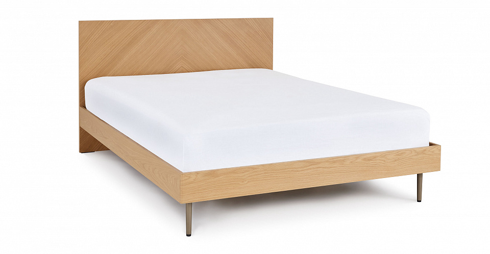 Кровать 2х-спальная с деревянным изголовьем bed004 - фото