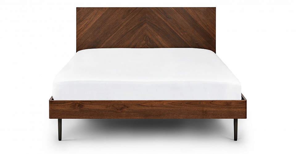 Кровать 2х-спальная с деревянным изголовьем bed004 - фото